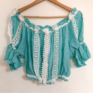 Mint Lace Peasant Crop Top